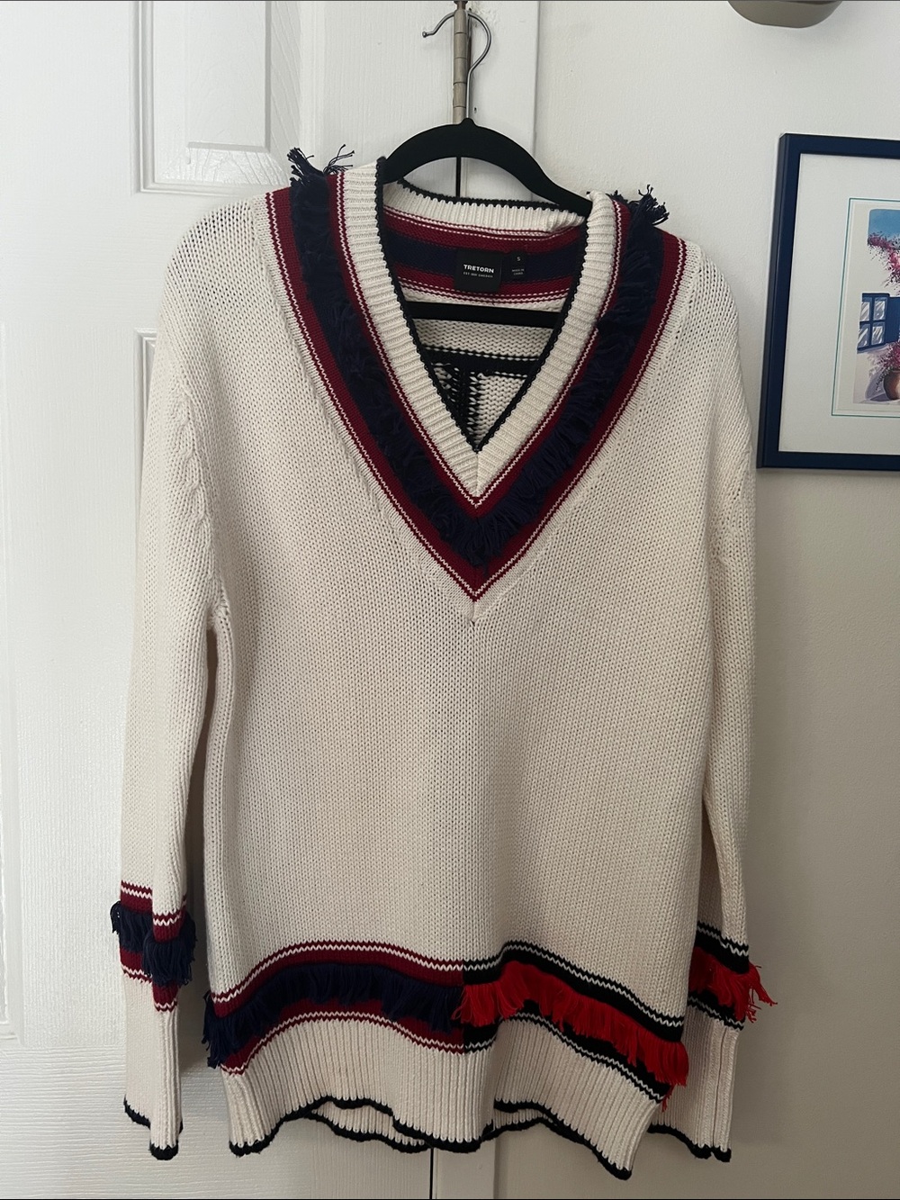 Tretorn Ivory V-Neck Sweater with Navy and Red Trim NWOT